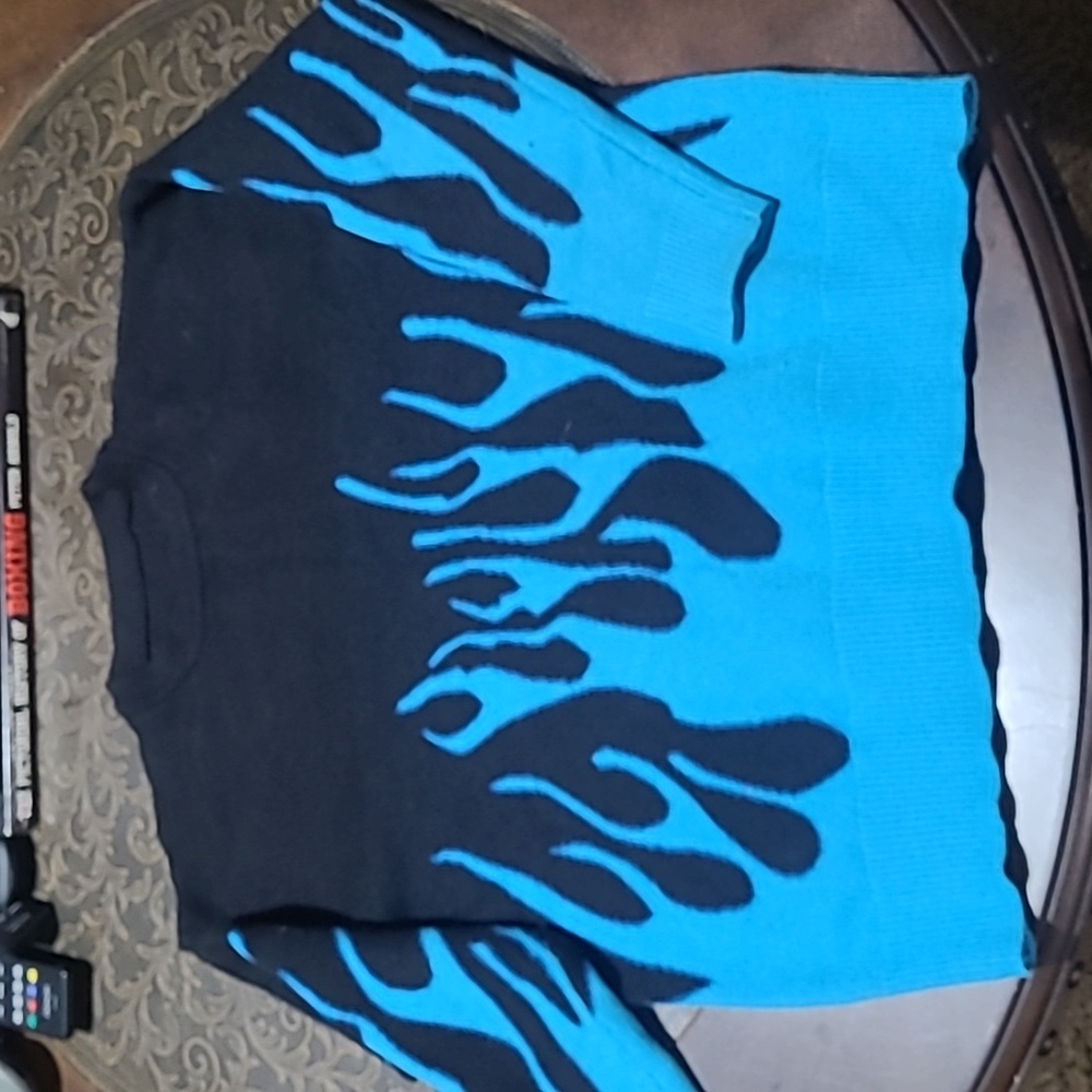 BLUE AND BLACK FLAME SWEATER SIZE MEDIUM